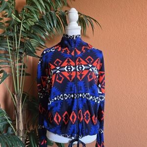 Lauren Active Ralph Lauren Cotton Zip Up Top Tribal Print Blue Orange XL Waffle